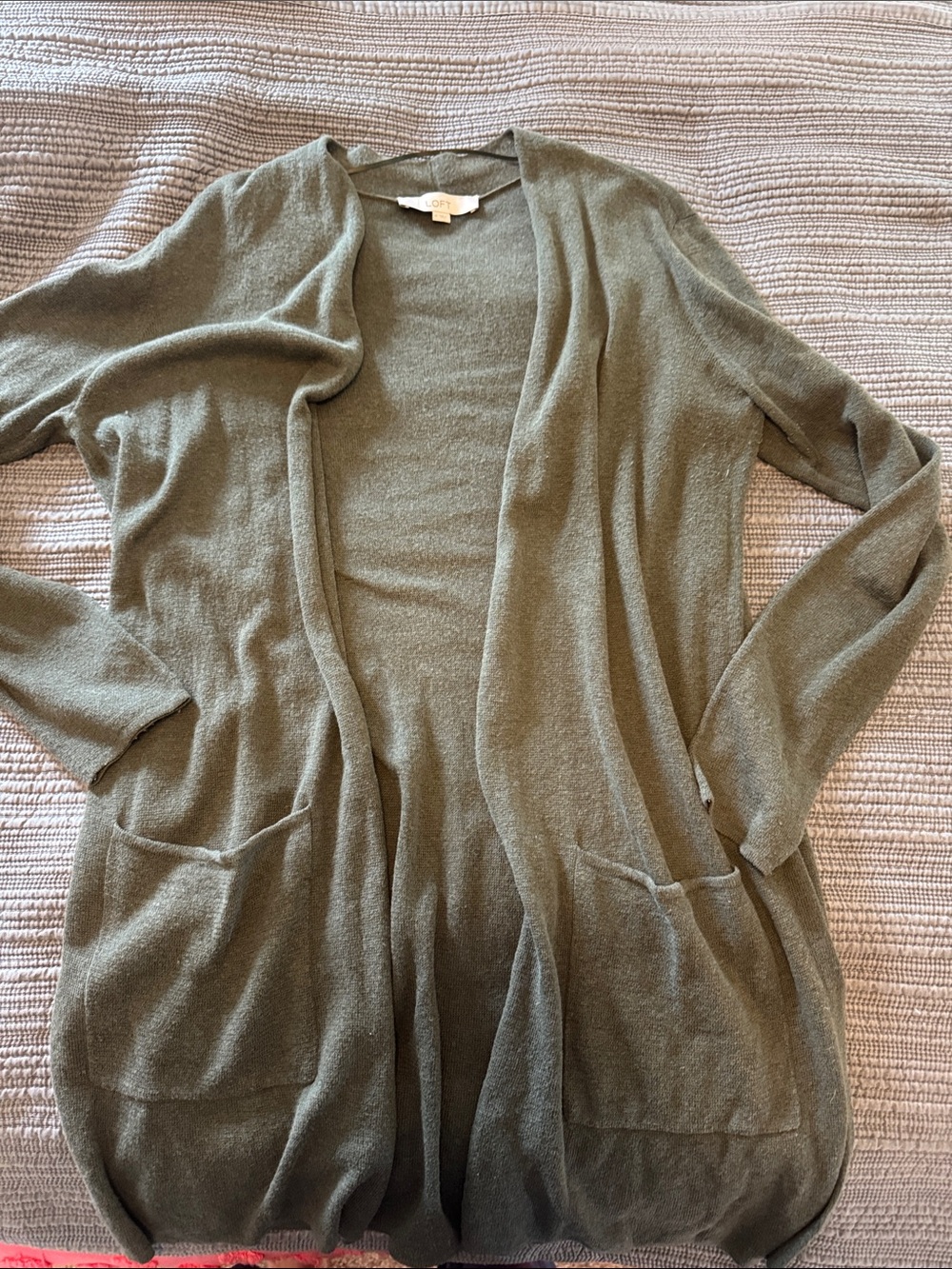 LOFT Olive Green Open-Front Long Cardigan